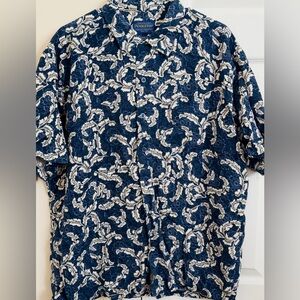 Pendleton Shirt Men's XL Blue Short Sleeve Button‎ Up Flower Hawaiian Print